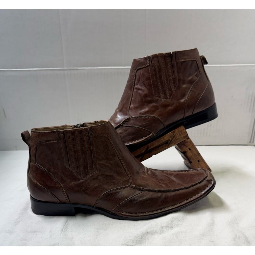 Stacy Adams Men’s Square Toe Ankle zipper Brown Chelsea Boots Size 9M